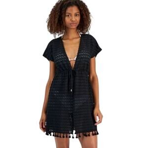 Miken Swim Women's Tie Waist Chevron Knit Coverup in Black